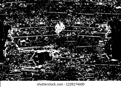 Grunge overlay layer. Abstract black and white vector background. Monochrome vintage surface with dirty pattern in cracks, spots, dots. Old wall in dark horror style design