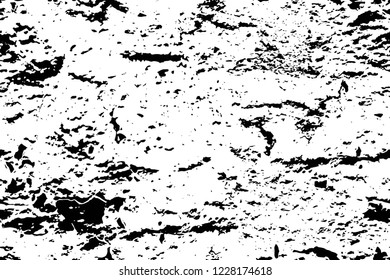 Grunge overlay layer. Abstract black and white vector background. Monochrome vintage surface with dirty pattern in cracks, spots, dots. Old wall in dark horror style design