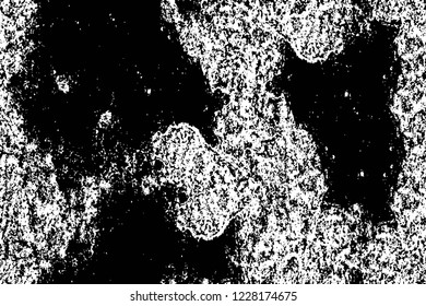 Grunge overlay layer. Abstract black and white vector background. Monochrome vintage surface with dirty pattern in cracks, spots, dots. Old wall in dark horror style design