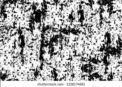 Grunge overlay layer. Abstract black and white vector background. Monochrome vintage surface with dirty pattern in cracks, spots, dots. Old wall in dark horror style design