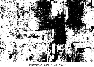 Grunge overlay layer. Abstract black and white vector background. Monochrome vintage surface with dirty pattern in cracks, spots, dots. Old wall in dark horror style design