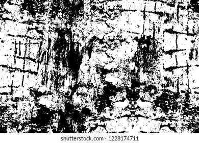 Grunge overlay layer. Abstract black and white vector background. Monochrome vintage surface with dirty pattern in cracks, spots, dots. Old wall in dark horror style design