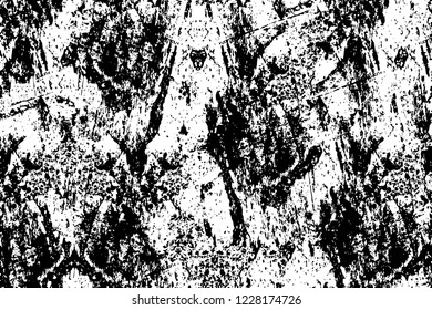 Grunge overlay layer. Abstract black and white vector background. Monochrome vintage surface with dirty pattern in cracks, spots, dots. Old wall in dark horror style design