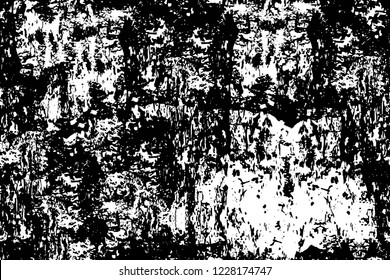Grunge overlay layer. Abstract black and white vector background. Monochrome vintage surface with dirty pattern in cracks, spots, dots. Old wall in dark horror style design
