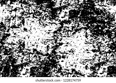 Grunge overlay layer. Abstract black and white vector background. Monochrome vintage surface with dirty pattern in cracks, spots, dots. Old wall in dark horror style design