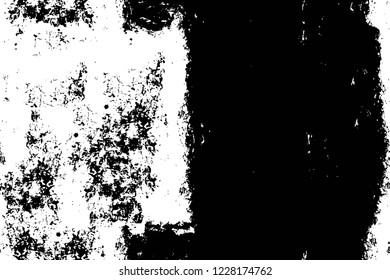 Grunge overlay layer. Abstract black and white vector background. Monochrome vintage surface with dirty pattern in cracks, spots, dots. Old wall in dark horror style design
