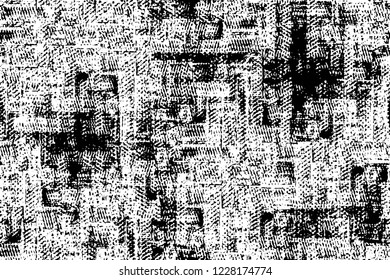 Grunge overlay layer. Abstract black and white vector background. Monochrome vintage surface with dirty pattern in cracks, spots, dots. Old wall in dark horror style design