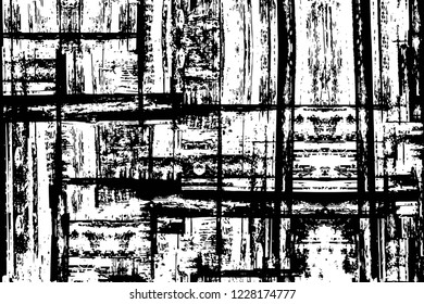 Grunge overlay layer. Abstract black and white vector background. Monochrome vintage surface with dirty pattern in cracks, spots, dots. Old wall in dark horror style design
