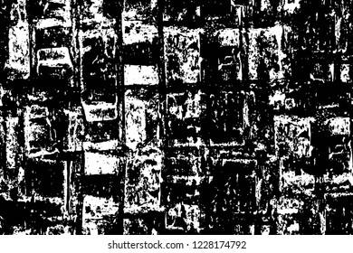 Grunge overlay layer. Abstract black and white vector background. Monochrome vintage surface with dirty pattern in cracks, spots, dots. Old wall in dark horror style design
