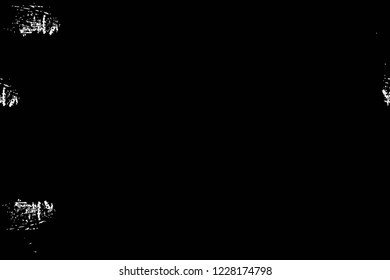 Grunge overlay layer. Abstract black and white vector background. Monochrome vintage surface with dirty pattern in cracks, spots, dots. Old wall in dark horror style design