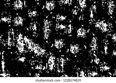 Grunge overlay layer. Abstract black and white vector background. Monochrome vintage surface with dirty pattern in cracks, spots, dots. Old wall in dark horror style design