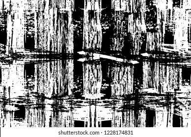 Grunge overlay layer. Abstract black and white vector background. Monochrome vintage surface with dirty pattern in cracks, spots, dots. Old wall in dark horror style design