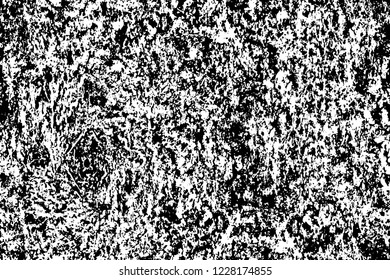 Grunge overlay layer. Abstract black and white vector background. Monochrome vintage surface with dirty pattern in cracks, spots, dots. Old wall in dark horror style design