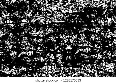 Grunge overlay layer. Abstract black and white vector background. Monochrome vintage surface with dirty pattern in cracks, spots, dots. Old wall in dark horror style design