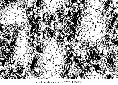 Grunge overlay layer. Abstract black and white vector background. Monochrome vintage surface with dirty pattern in cracks, spots, dots. Old wall in dark horror style design