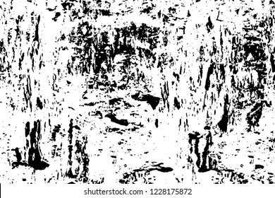 Grunge overlay layer. Abstract black and white vector background. Monochrome vintage surface with dirty pattern in cracks, spots, dots. Old wall in dark horror style design