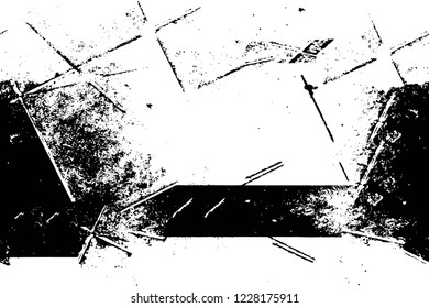 Grunge overlay layer. Abstract black and white vector background. Monochrome vintage surface with dirty pattern in cracks, spots, dots. Old wall in dark horror style design