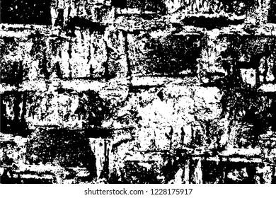 Grunge overlay layer. Abstract black and white vector background. Monochrome vintage surface with dirty pattern in cracks, spots, dots. Old wall in dark horror style design