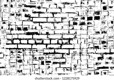 Grunge overlay layer. Abstract black and white vector background. Monochrome vintage surface with dirty pattern in cracks, spots, dots. Old wall in dark horror style design