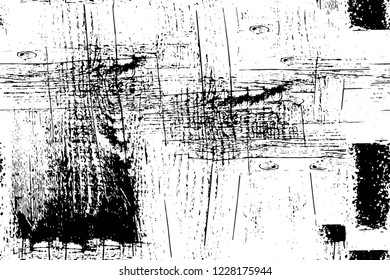 Grunge overlay layer. Abstract black and white vector background. Monochrome vintage surface with dirty pattern in cracks, spots, dots. Old wall in dark horror style design