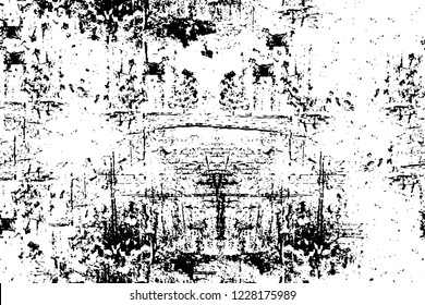 Grunge overlay layer. Abstract black and white vector background. Monochrome vintage surface with dirty pattern in cracks, spots, dots. Old wall in dark horror style design