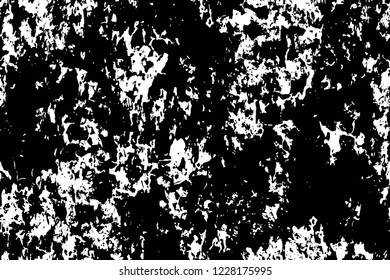 Grunge overlay layer. Abstract black and white vector background. Monochrome vintage surface with dirty pattern in cracks, spots, dots. Old wall in dark horror style design