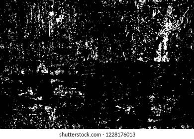 Grunge overlay layer. Abstract black and white vector background. Monochrome vintage surface with dirty pattern in cracks, spots, dots. Old wall in dark horror style design