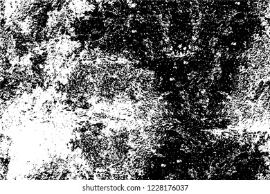 Grunge overlay layer. Abstract black and white vector background. Monochrome vintage surface with dirty pattern in cracks, spots, dots. Old wall in dark horror style design