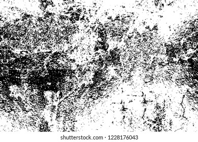 Grunge overlay layer. Abstract black and white vector background. Monochrome vintage surface with dirty pattern in cracks, spots, dots. Old wall in dark horror style design