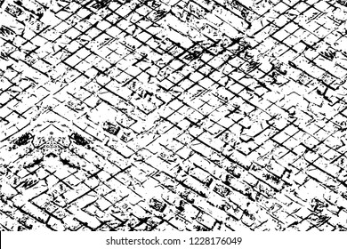 Grunge overlay layer. Abstract black and white vector background. Monochrome vintage surface with dirty pattern in cracks, spots, dots. Old wall in dark horror style design