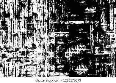 Grunge overlay layer. Abstract black and white vector background. Monochrome vintage surface with dirty pattern in cracks, spots, dots. Old wall in dark horror style design
