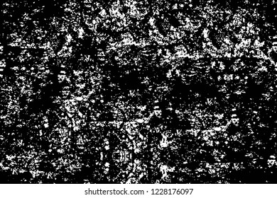 Grunge overlay layer. Abstract black and white vector background. Monochrome vintage surface with dirty pattern in cracks, spots, dots. Old wall in dark horror style design