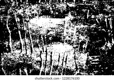 Grunge overlay layer. Abstract black and white vector background. Monochrome vintage surface with dirty pattern in cracks, spots, dots. Old wall in dark horror style design