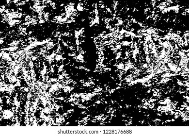 Grunge overlay layer. Abstract black and white vector background. Monochrome vintage surface with dirty pattern in cracks, spots, dots. Old wall in dark horror style design