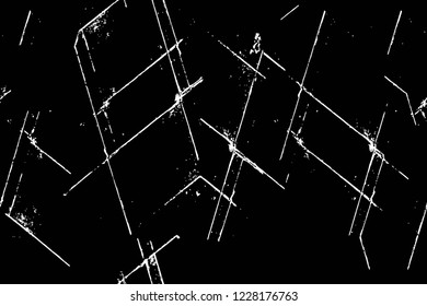 Grunge overlay layer. Abstract black and white vector background. Monochrome vintage surface with dirty pattern in cracks, spots, dots. Old wall in dark horror style design