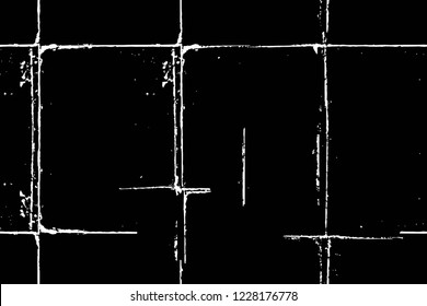 Grunge overlay layer. Abstract black and white vector background. Monochrome vintage surface with dirty pattern in cracks, spots, dots. Old wall in dark horror style design