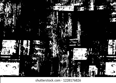 Grunge overlay layer. Abstract black and white vector background. Monochrome vintage surface with dirty pattern in cracks, spots, dots. Old wall in dark horror style design