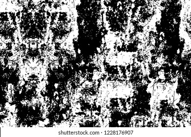 Grunge overlay layer. Abstract black and white vector background. Monochrome vintage surface with dirty pattern in cracks, spots, dots. Old wall in dark horror style design
