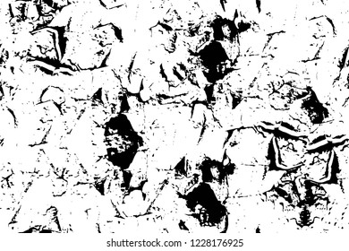 Grunge overlay layer. Abstract black and white vector background. Monochrome vintage surface with dirty pattern in cracks, spots, dots. Old wall in dark horror style design