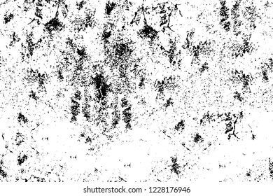 Grunge overlay layer. Abstract black and white vector background. Monochrome vintage surface with dirty pattern in cracks, spots, dots. Old wall in dark horror style design