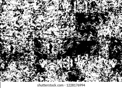 Grunge overlay layer. Abstract black and white vector background. Monochrome vintage surface with dirty pattern in cracks, spots, dots. Old wall in dark horror style design