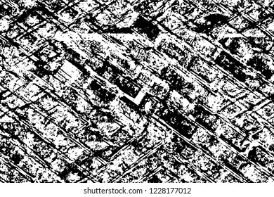 Grunge overlay layer. Abstract black and white vector background. Monochrome vintage surface with dirty pattern in cracks, spots, dots. Old wall in dark horror style design