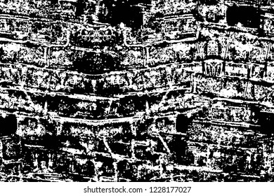 Grunge overlay layer. Abstract black and white vector background. Monochrome vintage surface with dirty pattern in cracks, spots, dots. Old wall in dark horror style design
