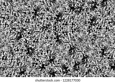 Grunge overlay layer. Abstract black and white vector background. Monochrome vintage surface with dirty pattern in cracks, spots, dots. Old wall in dark horror style design