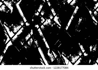 Grunge overlay layer. Abstract black and white vector background. Monochrome vintage surface with dirty pattern in cracks, spots, dots. Old wall in dark horror style design