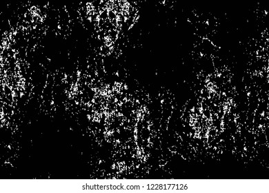 Grunge overlay layer. Abstract black and white vector background. Monochrome vintage surface with dirty pattern in cracks, spots, dots. Old wall in dark horror style design