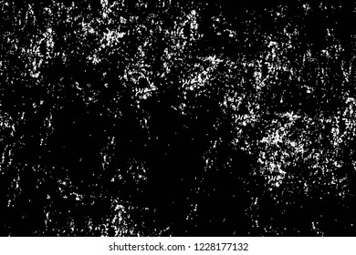 Grunge overlay layer. Abstract black and white vector background. Monochrome vintage surface with dirty pattern in cracks, spots, dots. Old wall in dark horror style design