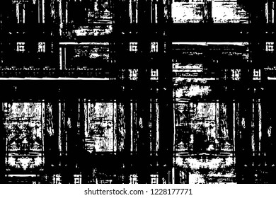 Grunge overlay layer. Abstract black and white vector background. Monochrome vintage surface with dirty pattern in cracks, spots, dots. Old wall in dark horror style design