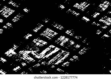 Grunge overlay layer. Abstract black and white vector background. Monochrome vintage surface with dirty pattern in cracks, spots, dots. Old wall in dark horror style design
