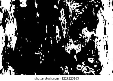 Grunge overlay layer. Abstract black and white vector background. Monochrome vintage surface with dirty pattern in cracks, spots, dots. Old wall in dark horror style design